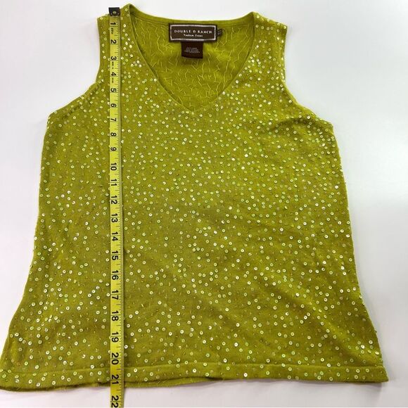 Double D Ranch Sequin Tank Top Linen Knit Blend Sleeveless V-Neck Green XS - Picture 7 of 9